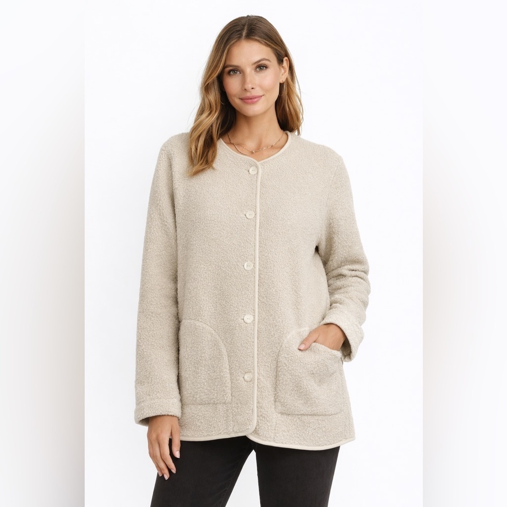 Pure Jill J. Jill Cream Bouclé Button-Front Jacket with Patch Pockets